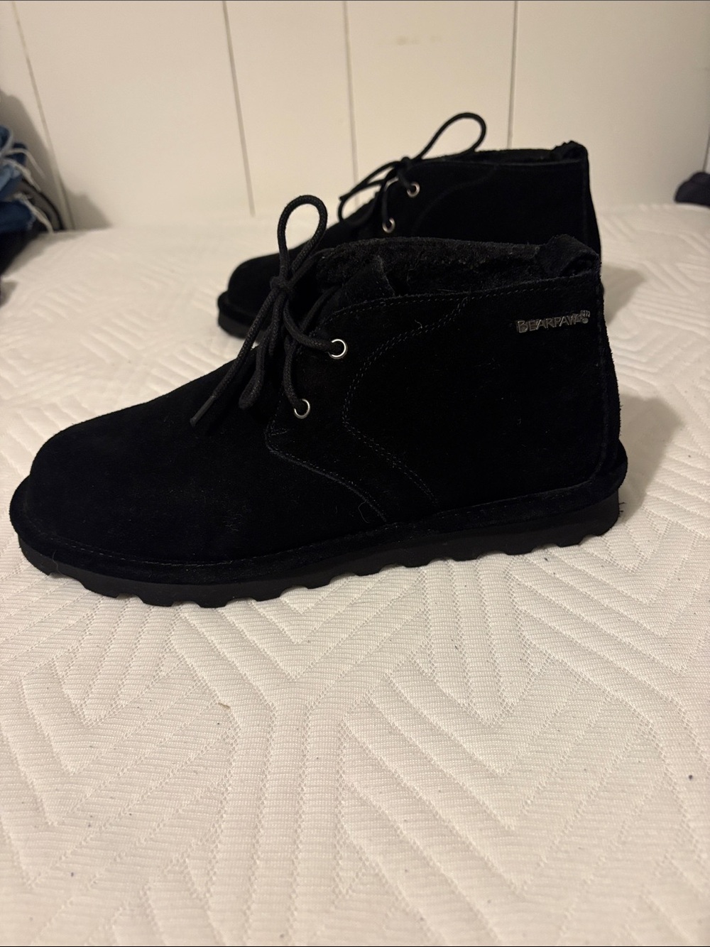 BearPaw Black Suede Lace-Up Ankle Booties